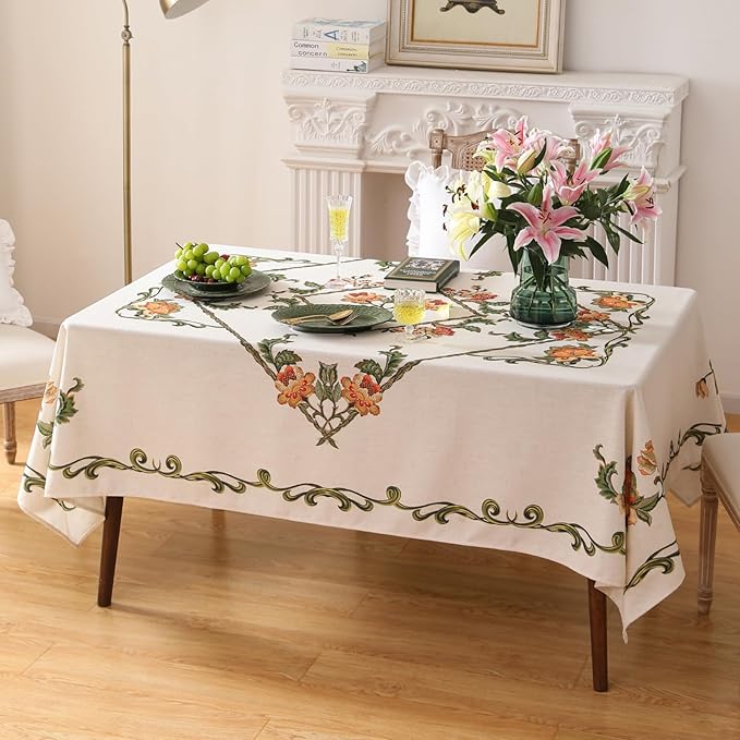 patdrea Vintage French Linen Tablecloth,Rectangular,118"x67"-Santiago C | Beautiful Print Table Cloth for Rectangle Table,Colorful Floral Patterned,for Dining Room Tea Party Thanksgiving