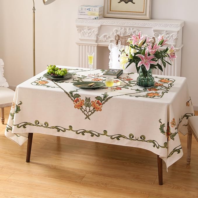 patdrea Vintage French Linen Tablecloth,Rectangular,71"x55"-Santiago C | Beautiful Print Table Cloth for Rectangle Table,Colorful Floral Patterned,for Dining Room Tea Party Thanksgiving