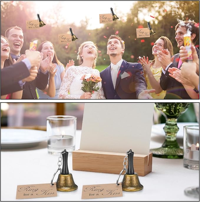 Lounsweer 48 Set Wedding Bells Bulk Ring for a Kiss with Tags Kissing Bells for Wedding Reception Decorations Goodies Bags Party Supplies