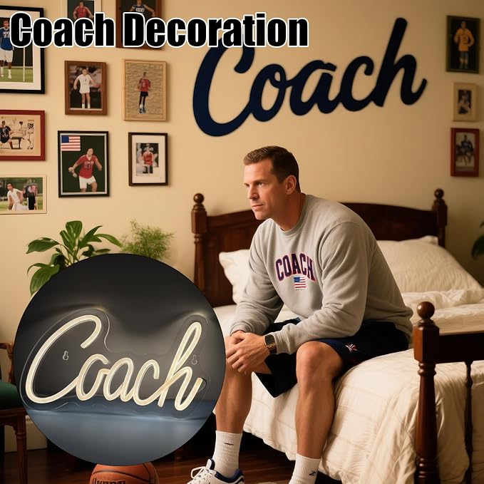Coach Neon Sign, Basketball Led Neon Light, Dimmable LED Neon Signs for Wall Decor, Powered by USB Wall Decor Aesthetic, Sports Neon Signs for Room Bedroom Decor Coach Gifts