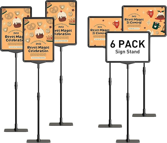 Sign Stand 8.5x11 inch Sign Holder Floor Standing Sign Holder Stand - Poster Holder Sign Stands for Display Table Advertising Menu - Table Top Sign Holders Adjustable Signage Stand - 6 Pack