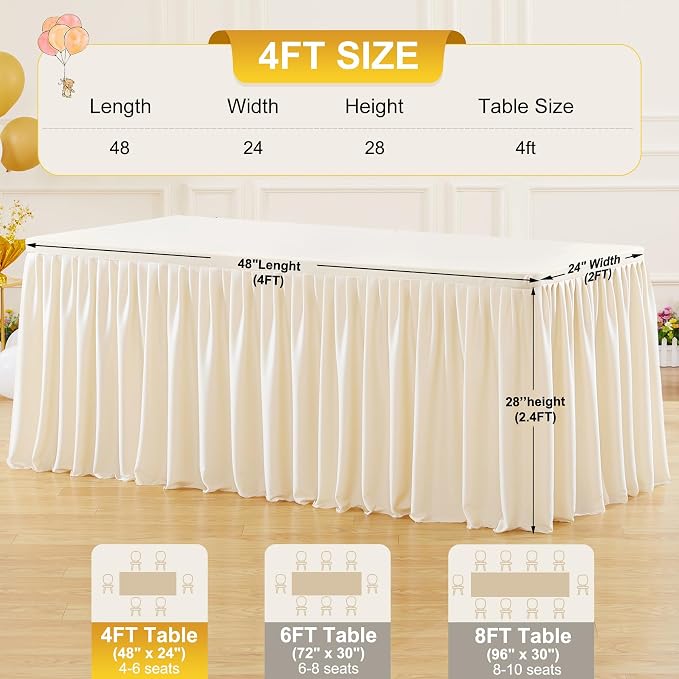 2 Packs Light Champagne Tableclothes for 4 Foot Rectangle Tables, Wrinkle Free Fitted Table Cloth 4ft Stretch Table Cover with Skirt for Parties Weddings Birthday Banquet Baby Shower