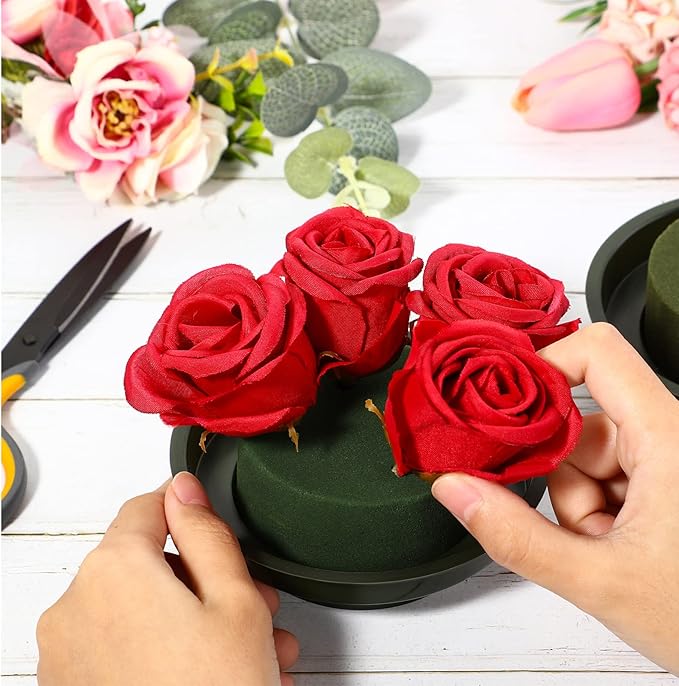 Maitys Floral Foam with Bowl 4.7 Inch Green DIY Flower Arrangement Kit Round Wet Foam, Wedding Aisle Flowers, Party Decoration(8 Pieces)