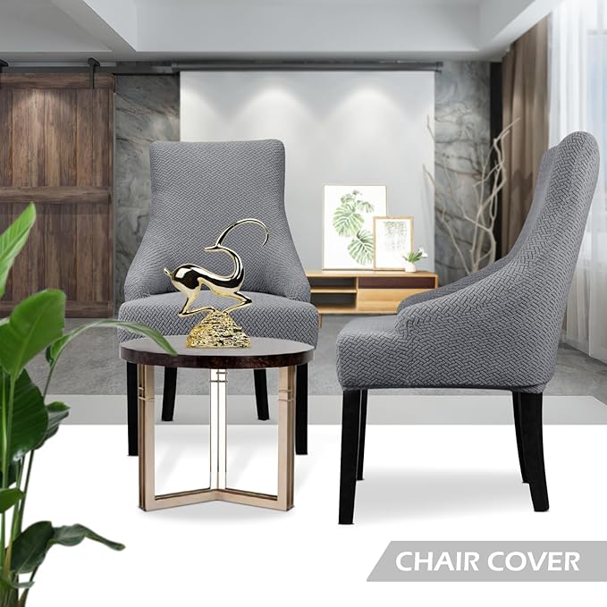 Lellen Velvet Stretch Wingback Chair Cover Slipcover - Reusable Protector Cover for Dining Room Banquet Home Decor etc Machine Washable Hand Washable (01 T-Shaped Twill Sliver Grey, 1PC)
