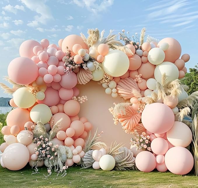 Pastel Pink White Balloon Arch Double Stuffed Light Pink Blush Ivory Beige Balloon Garland Kit Peach Cream Balloons for Birthday Baby Shower Wedding Valentine Engagement Bridal Boho Party Decor
