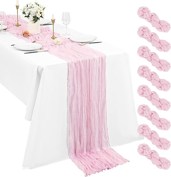 8 Pack Cheesecloth Boho Gauze 35120 Inch Rustic Romantic Long Table Runner for Wedding Party Bridal Shower Thanksgiving Christmas Decoration(Light Pink)