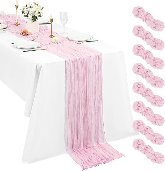 8 Pack Cheesecloth Boho Gauze 35120 Inch Rustic Romantic Long Table Runner for Wedding Party Bridal Shower Thanksgiving Christmas Decoration(Light Pink)