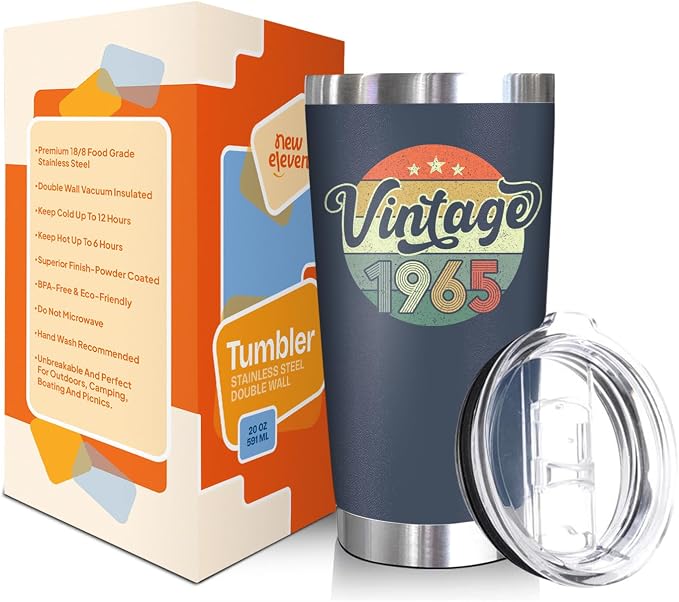 NewEleven 60th Birthday Gift For Men Women - 1966 60th Birthday Decorations For Him Her - Turning 60 Year Old Gifts For Man, Woman, Mom, Dad, Wife, Husband - 20 Oz Tumbler