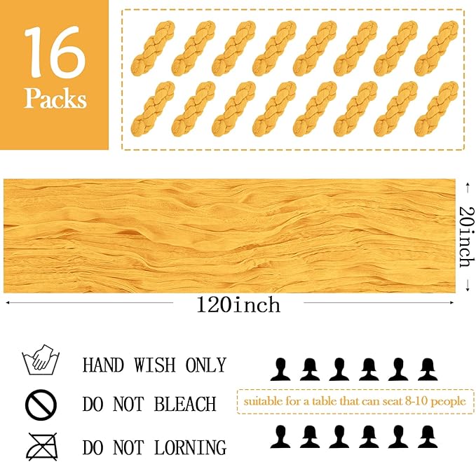 16 Pack Gold Cheesecloth Table Runner 20 x 120 inch Gauze Table Runners 10 FT Long,Semi Sheer Cheese Cloth Fabric Table Runner Bulk for Wedding,Party,Baby Shower,Bridal Shower Decoration