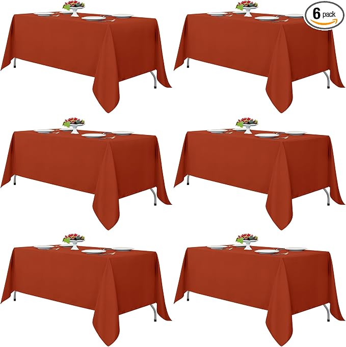 Fitable 6 Pack Rust 70 x 120 Inch Rectangle Tablecloth - Stain Resistant and Washable Table Cover, Polyester Fabric Table Cloth for Wedding, Party, Banquet, Formal Events