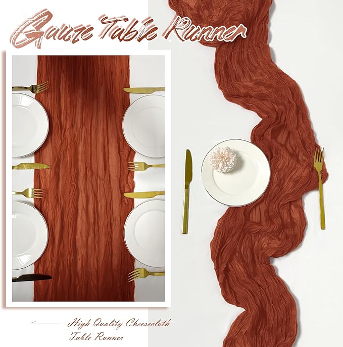 30 Pack Terracotta Cheesecloth Table Runner 17 x 108 inch Cheese Cloth Table Runners 9ft Terracotta Table Runner Rustic Romantic Sheer Gauze Runner for Wedding Party Baby Shower Table Decoration