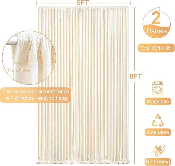 Champagne Backdrop Curtain for Parties Wedding Baby Shower Wrinkle Free Photo Curtains Backdrop Drapes Fabric Decoration for Bridal Shower 5ft x 8ft,2 Panels