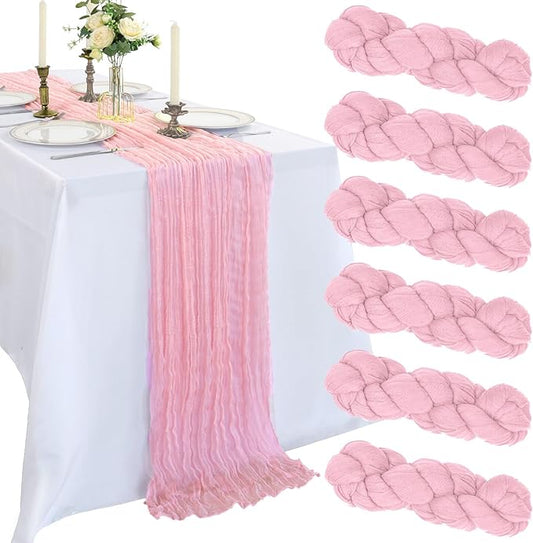 6 Pack 10FT Pink Cheesecloth Table Runner 120 Inch Long Gauze Rustic Boho Spring Cheese Cloth Table Runner Sheer Fabric Decorations for Holiday Party Wedding Banquet Bridal Baby Shower Décor