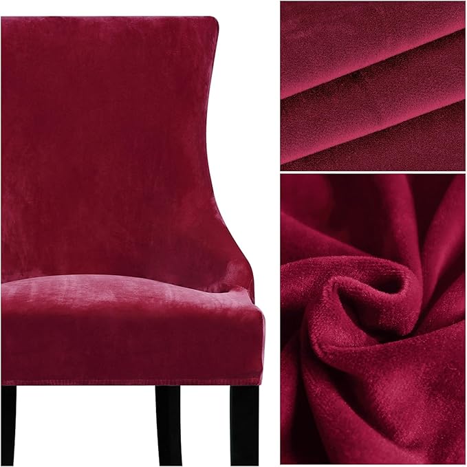 Lellen Velvet Stretch Wingback Chair Cover Slipcover - Reusable Protector Cover for Dining Room Banquet Home Decor etc Machine Washable Hand Washable (Wine, 2PC)