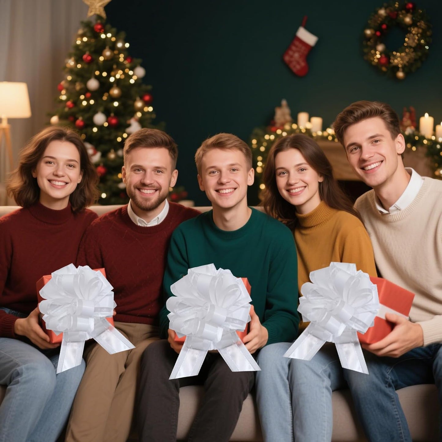 6 PCS 6 Inch Organza White Pull Bows - Perfect for Gift Wrapping, Wedding Decor, Car Bows, Birthday Parties, Christmas, and Valentine's Day