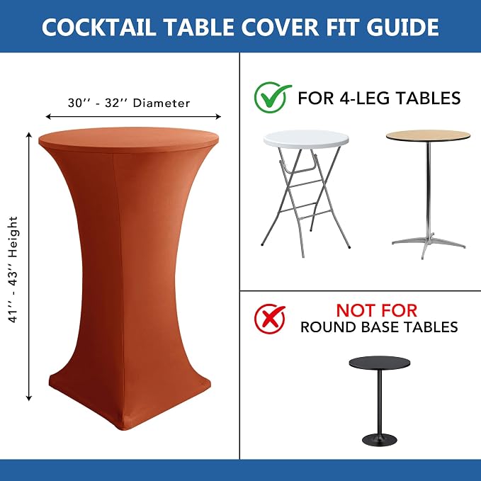 Cocktail Table Covers-Spandex Round High Top Table Cloths 8 Pack 32x43 Inch-Red Stretch Fitted Christmas Tablecloth for Pub Bistro Highboy Party Event Banquet Height Folding Satnding Tables