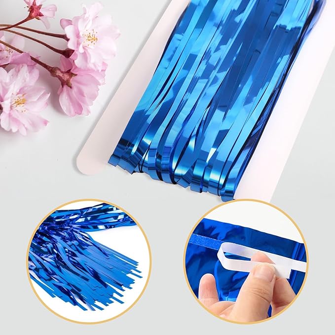 40 Pack Navy Foil Curtain Backdrop Metallic Tinsel Foil Fringe Curtains Photo Booth Props for Birthday Party Decoration Christmas Holiday Halloween New Year Party Supply, Navy