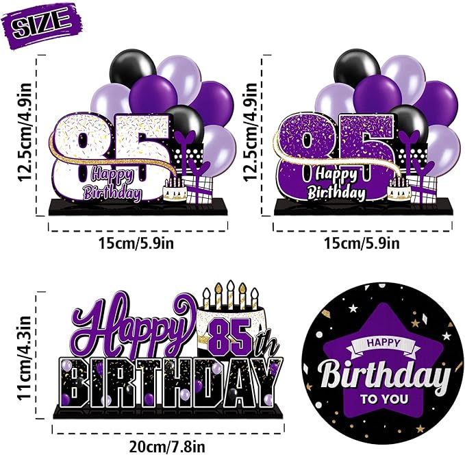 LINGTEER Happy 85th Birthday Purple Acrylic Table Topper Centerpieces Set - Cheers to 85 Years Old Birthday 85th Bday Party Gift Decorations.