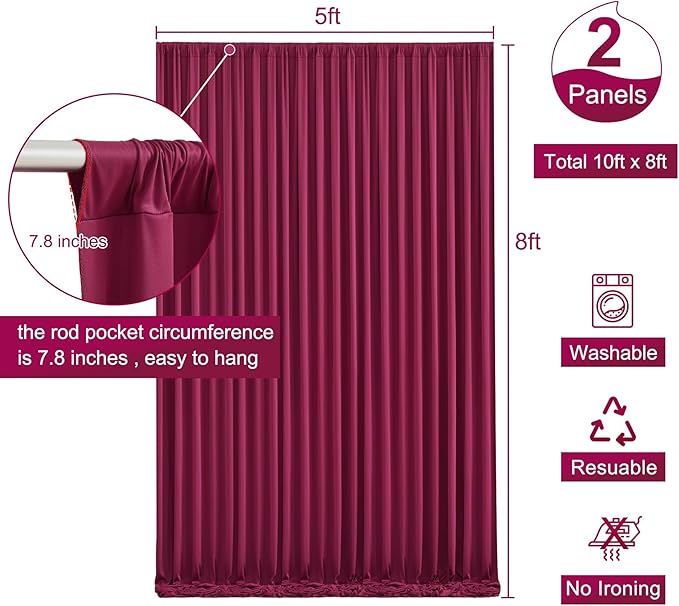 Burgundy Backdrop Curtain for Parties Wedding Wrinkle Free Maroon Photo Curtains Backdrop Drapes Fabric Decoration for Birthday Engagement Ceremony 5ft x 8ft,2 Panels