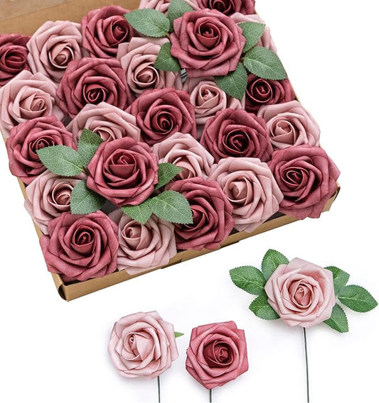 Ling's moment Artificial Flowers 50Pcs Torrid Blush Roses Decor w/Stems,3" DIY Foam Floral for Wedding Bouquet/Centerpieces, Outdoors Party Backdrop, Room/Table, and Garden/Pot Decorations