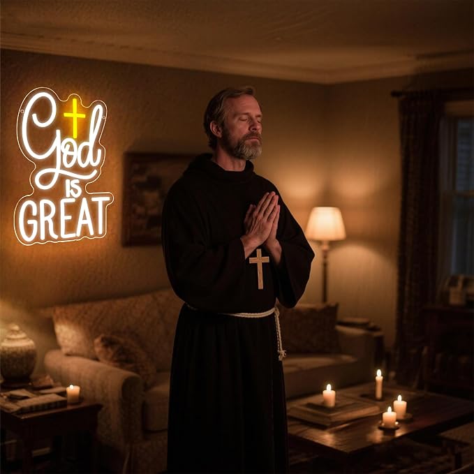 God Is Great Neon Sign for Wall Decor God Neon Light for Church Cross Led Light Up Sign for Prayer Room Bedroom Coffee Gifts for Christian Pastor Family Size14.2 * 9.1Inches(JTD276)