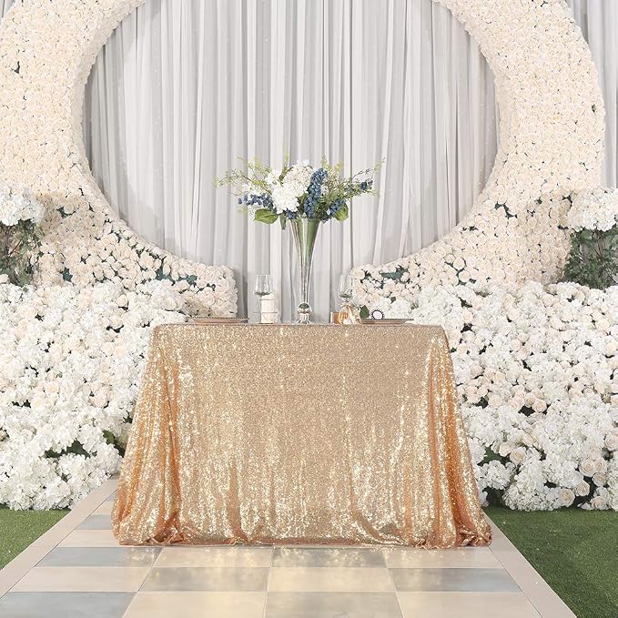 Juya Delight 60" x 120" Light Gold Sequin Tablecloth Rectangle for Wedding Birthday Party Festival Ceremony Cake Dessert Table