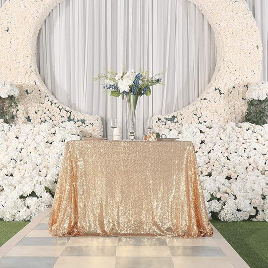 Juya Delight 50" x 80" Light Gold Sequin Tablecloth Rectangle for Wedding Birthday Party Festival Ceremony Cake Dessert Table