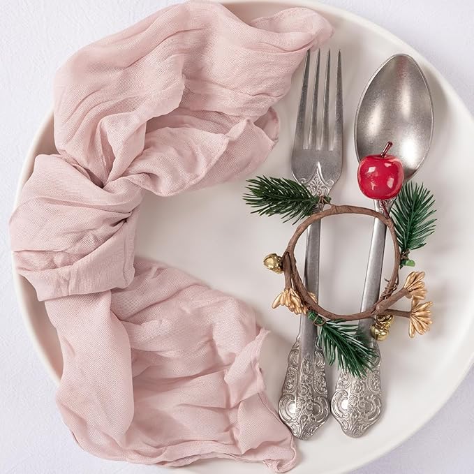 MLMC 24 Pack Pink Cheesecloth Napkins Boho Rustic Gauze Light Pink Cloth Napkins Washable 21"x21" for Wedding Bridal Shower Birthday Anniversary Dinner Decor