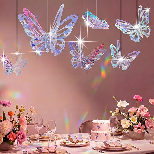 Yalikop 5 Pcs Large Butterfly Party Decoration 3 Sizes Laser 3D Butterfly Iridescent Party Decor 15.7 x 11.8 Inch Hanging Butterflies Decor for Girls Women Birthday Wedding Baby Shower (Fashion Color)