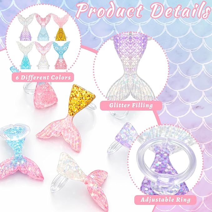 Kenning 48 Pcs Glittering Mermaid Tails Cupcake Ring Toppers Resin Cake Decoration Under the Sea Birthday Party Mermaid Birthday Cake Decor Baby Shower Princess Baby Shower Sea Party Supplies