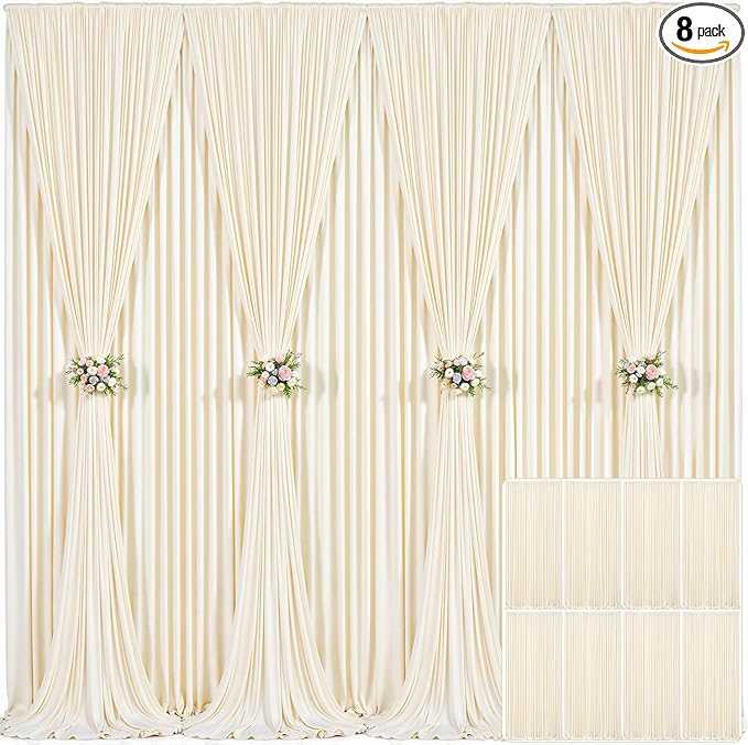 8 Panels Champagne Backdrop Curtain for Parties Wedding Baby Shower Wrinkle Free Photo Curtains Backdrop Drapes Fabric Decoration for Bridal Shower 40ft(W) x 10ft(H)