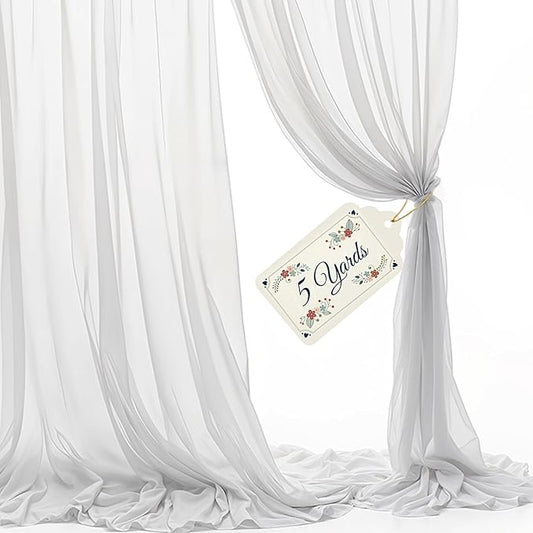 New Star Fabrics Sheer Voile Fabric Draping Panels, 120" Wide (10ft Wide), Perfect for Draping Panels, Wedding Decor & Special Events - Fabric by The Yard (White, 5 Yards)