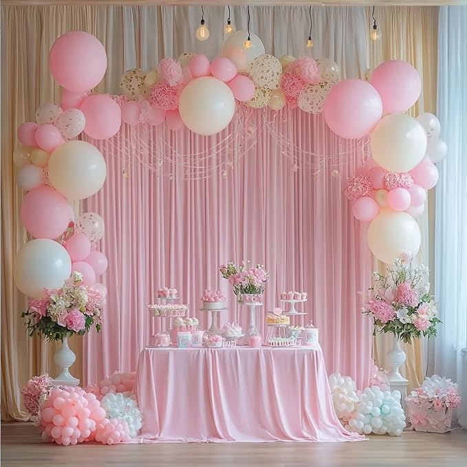 10ftx12ft Baby Pink Backdrop Curtains for Wedding-Wrinkle Free Backdrops Curtain Drapes Fabric Decorations Photo Back Drop Cloth for Baby Shower Photography Stage Reception 2Panels 12ft(H) x 5ft(W)