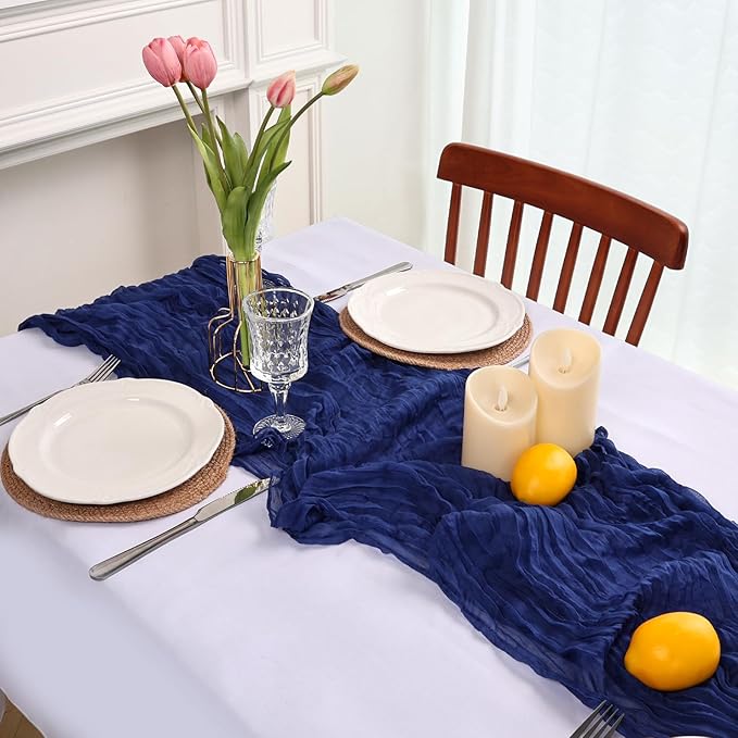 8 Pack Royal Blue Cheesecloth Table Runner 10ft Boho Gauze Fabric 120 Inch Cheese Cloth Table Runner Rustic Sheer for Holiday Baby Shower Party Décor Home Wedding Decoration