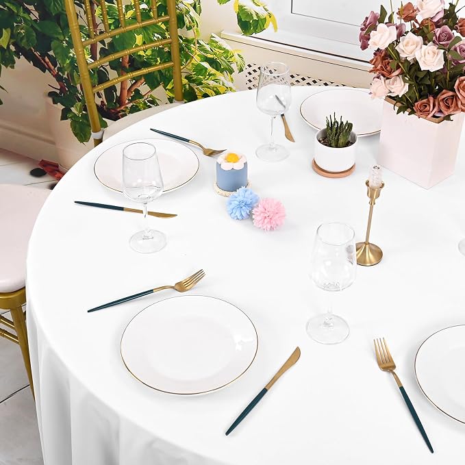 6 Pack White Round Tablecloth 90 Inch, Waterproof Polyester Table Cloth for Round Tables, White Tablecloths Stain and Wrinkle Resistant Washable Fabric Table Cover for Party Dining Wedding Banquet
