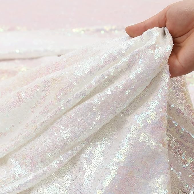 Juya Delight White Iridescent 60" x 102" Rectangle Sequin Tablecloth for Party Dinner Banquet Festival Wedding Anniversary Exhibition Dessert Table