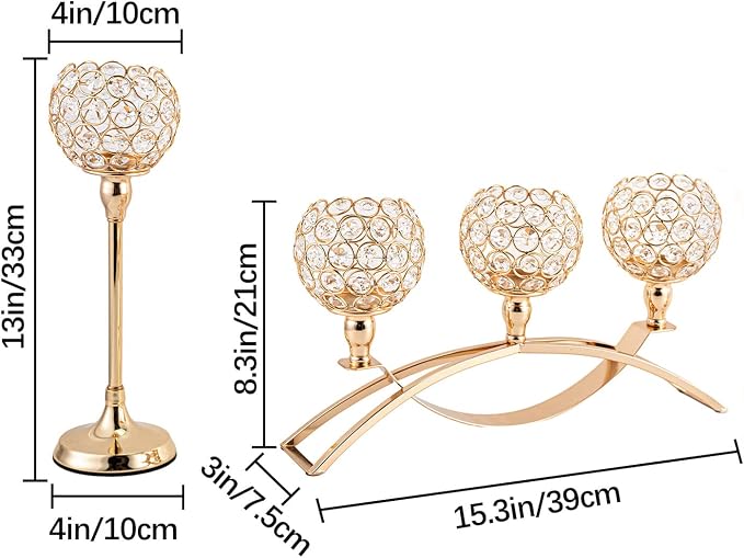 Set of 3 Gold Candle Holders Wedding Table Centerpieces,Tealight Candlestick Candelabra Stand with 3 Arms for Fireplace Home Living Room Decor,Valentine's Day Housewarming
