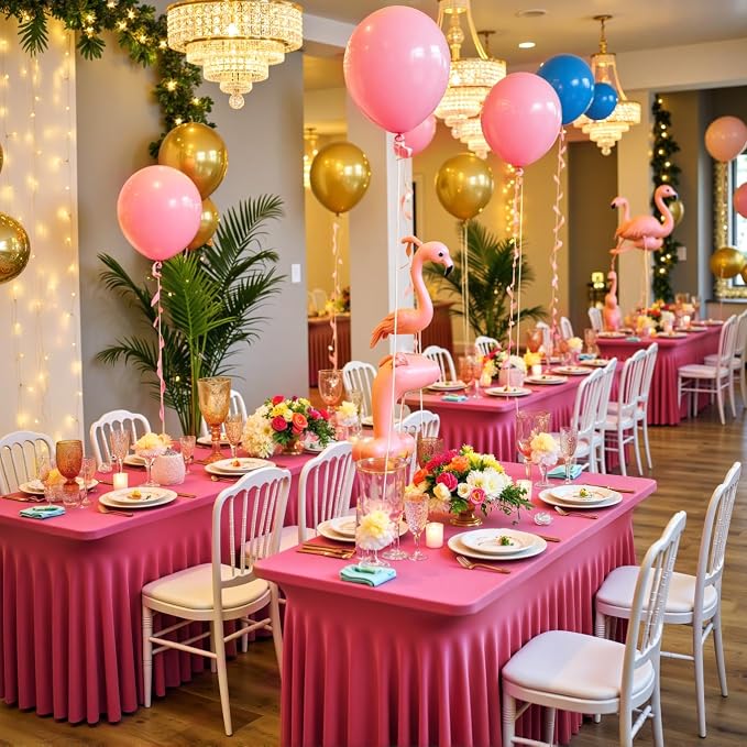 Outpain 4Pack Hot Pink Spandex Blend Tablecloth for 8FT Rectangular Folding Tables - Wrinkle & Stain Resistant, Modern Style, Perfect for Buffet, Anniversary & More
