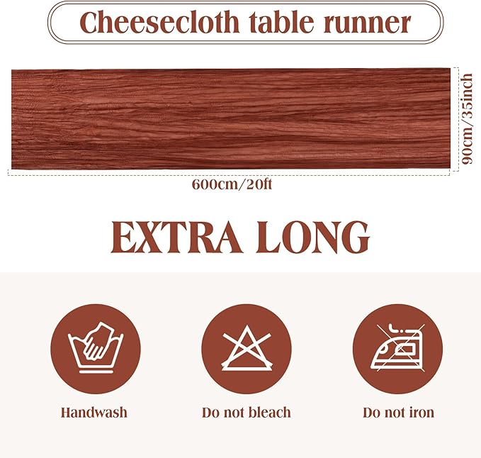 LemonRoad 4 Pcs 20ft Cheesecloth Table Runners Extra Long Boho Rustic Gauze Fabric Cheese Cloth Runner for Wedding Decorations Baby Shower Party Supplies Boho Table Bridal Shower Decor (Terracotta)