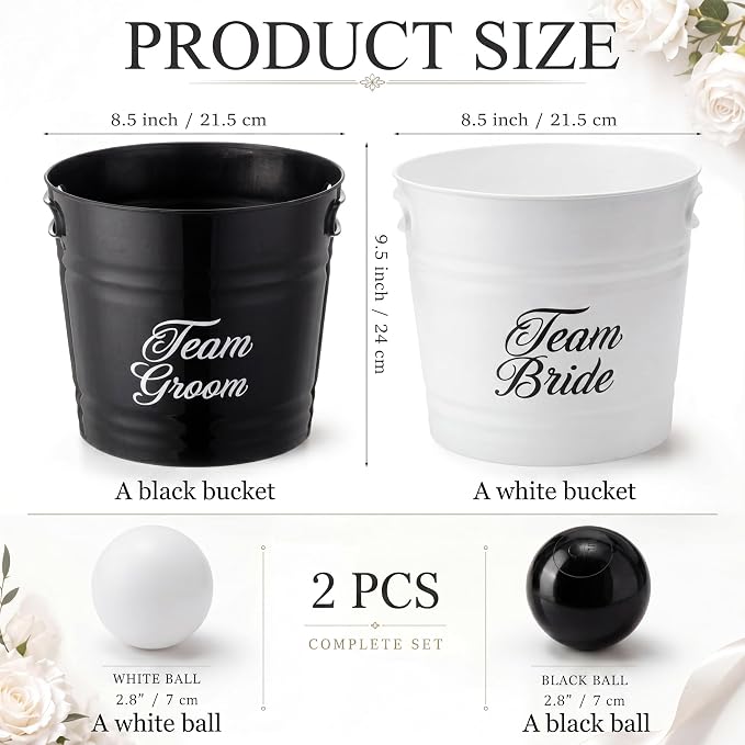 Blueweenly Wedding Giant Yard Game Bride Groom Bucket Set 2 Black White Large Buckets and 2 Balls for Wedding Reception Outdoor Games Lawn Party Fun House Parties Favors