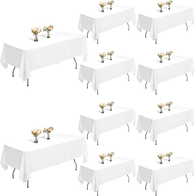 White Tablecloths for Rectangle Tables, 10-Pack - 60x126 Inch | Reusable & Washable Table Cloths for 8 Foot Tables, Polyester Fabric Tablecloth for Wedding, Party, Banquet
