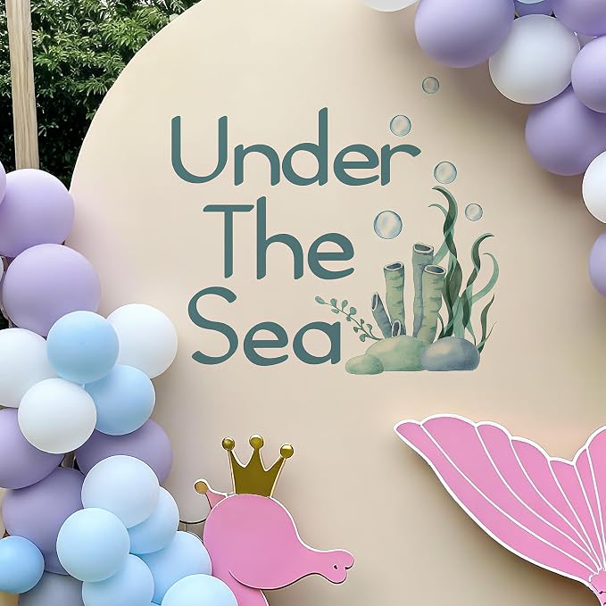 Under The Sea Baby Shower Decorations - Under The Sea Decal Sign for Balloons Arch Backdrop, Ocean Theme Party Decorations Boy, Blue First Birthday Decoration for Boy, 1st Ocean Theme Party Supplies
