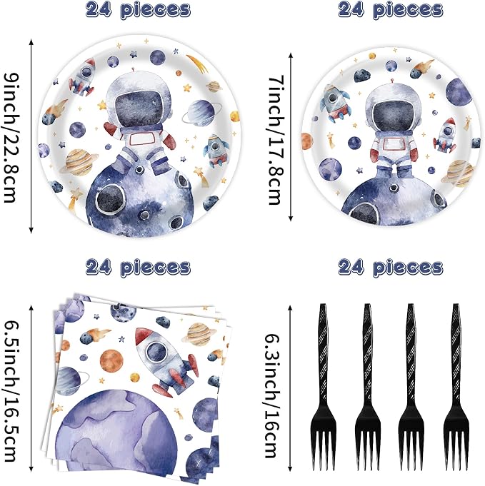 96 Pcs Space Plates and Napkins Party Supplies - Decorations and Themed Favors