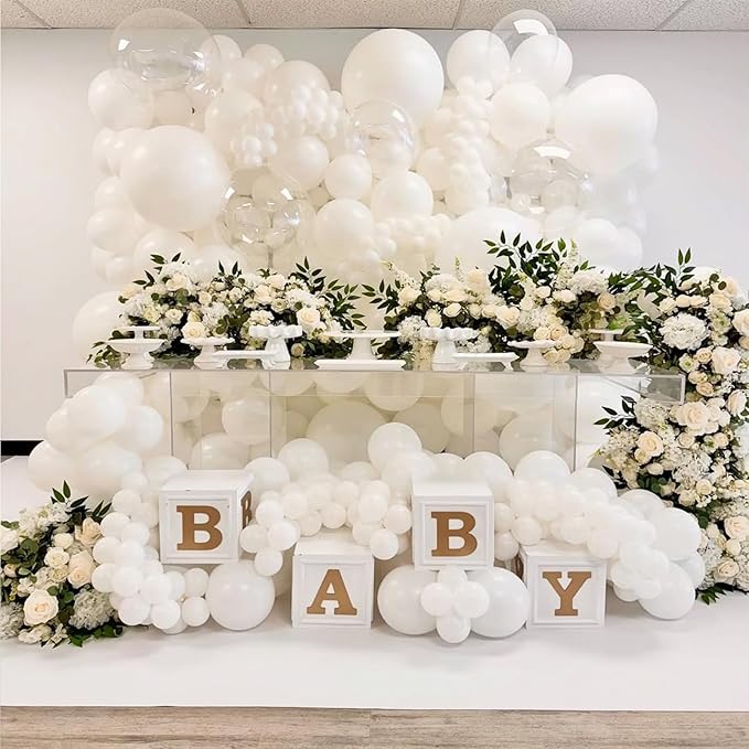 108Pcs White Double Stuffed Balloons Different Size, 18/12/10/5 inch White Balloons Garland Arch Kit for Birthday Wedding Baby Shower Bridal Shower Engagement Party Decorations