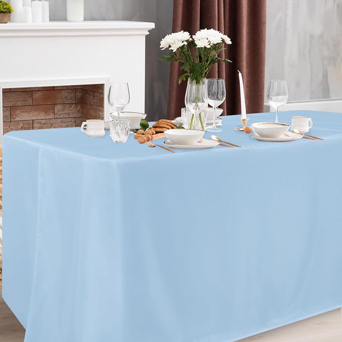 Obstal 2 Pack Table Clothes for 6 Foot Rectangle Tables - Water Resistant Washable Fabric Polyester Rectangle Table Cover Protector for Wedding, Banquet and Trade Shows, 72L x 30W Inches, Dusty Blue