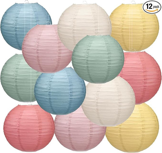 Retisee 12 Pcs 10 Inch Hanging Paper Lanterns Party Decorations Pastel Spring Classroom Decor for Birthday Back to School Party Decoration for Classrooms Wedding Birthday Ceilings