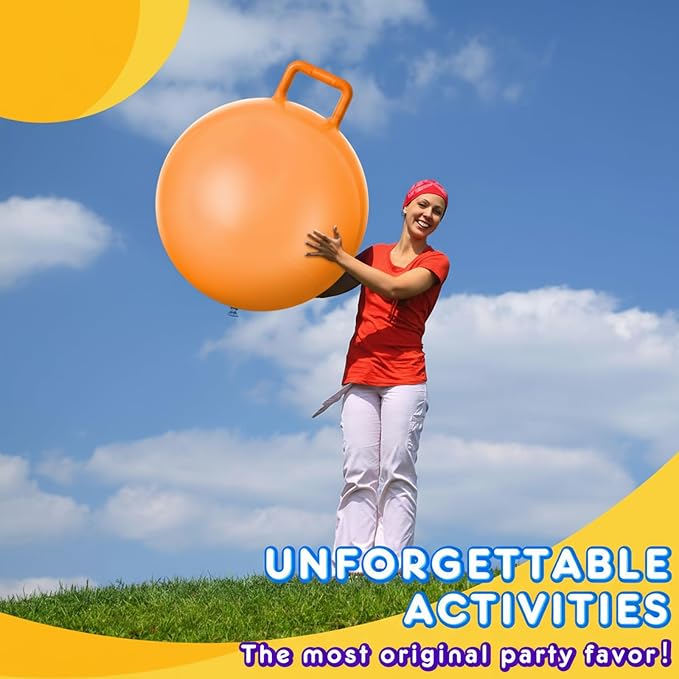 Lewtemi 3 Pcs 22 Inch Bouncing Ball with Handle, Outdoors Hopper Jumping Hopping Ball and Air Pump for Sports Exercise (Orange, Blue, Purple)