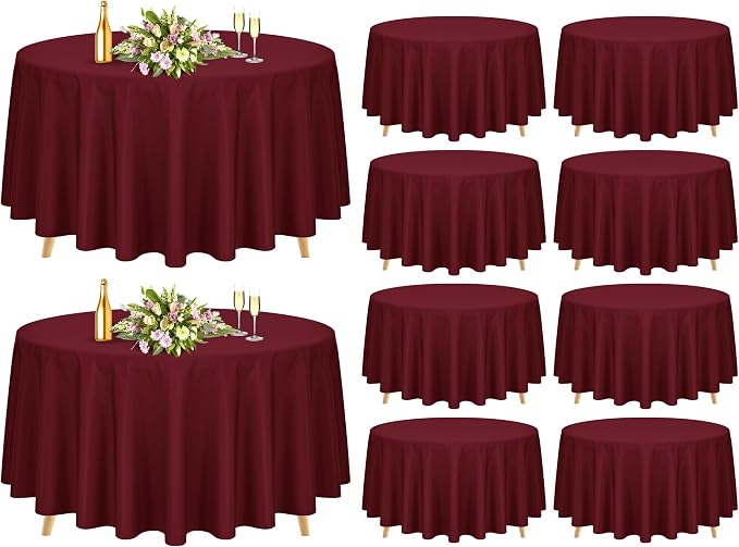 10 Pack Burgundy Round Tablecloths 90 Inch, Polyester Round Table Cloth Circle Bulk Linen Washable Table Cloth Stain and Wrinkle Resistant Circle Table Cover for Wedding Party Dining Banquet