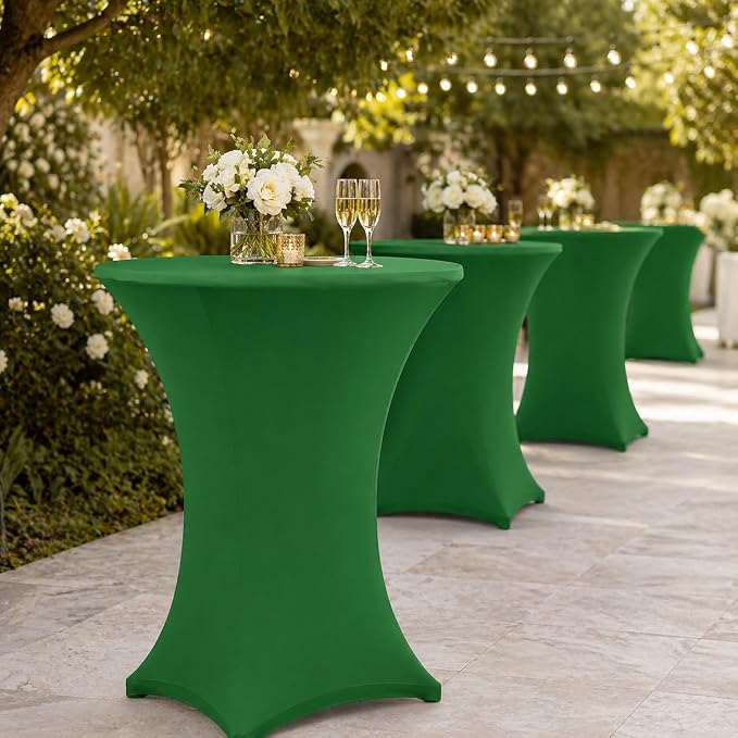Cocktail Table Covers - 2 Pack 32x43 Inch Table Cloth - Green Fitted Stretch Spandex Round High Top Tablecloth for Party, Bar, Birthday, Pub, Banquet
