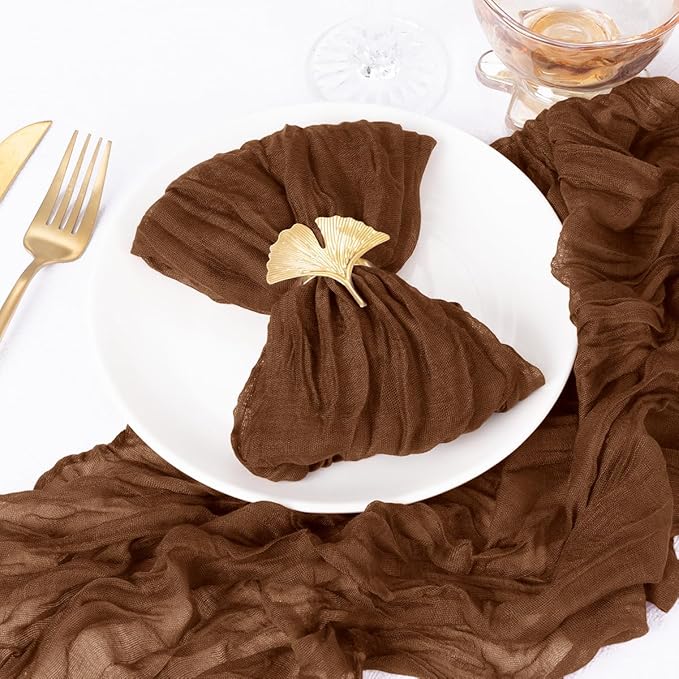 DeZerlor 50 Pack Brown Cheesecloth Napkins Tan Spring Cloth Napkins Set of 50 Marron Dinner Napkins Bulk 21x21 Inches for Wedding Bridal Shower Baby Shower Parties